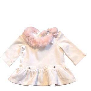 Janie and Jack| Kids Cream and Pink Blouse with Plush Collar -Size 2T